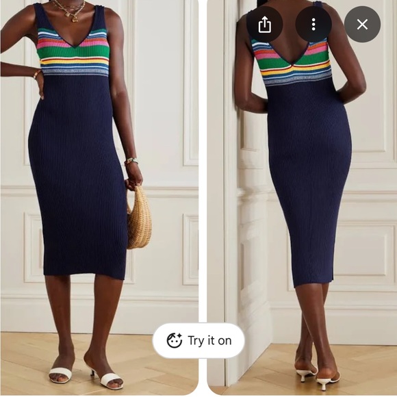 STAUD Dana knit dress in navy multi NWT - Picture 1 of 5